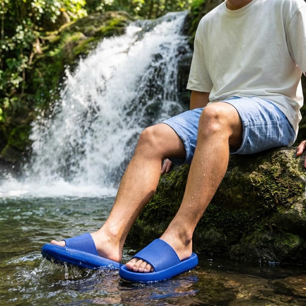 image:imageCUSHIONAIRE Feather EVA Mens Sandals Slip On Recovery Slides Lightweight Water Shoes for MenCobalt Blue
