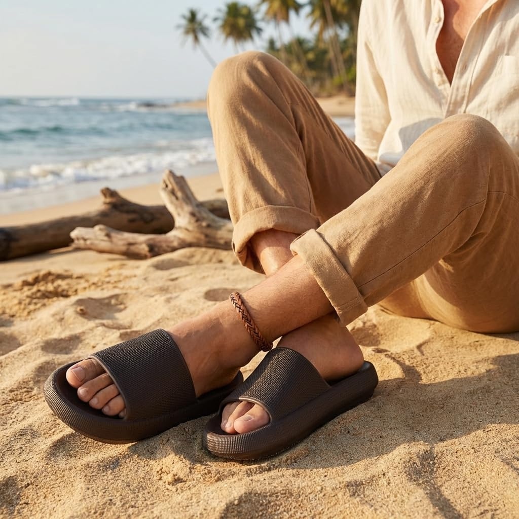 image:imageCUSHIONAIRE Feather EVA Mens Sandals Slip On Recovery Slides Lightweight Water Shoes for MenEspresso