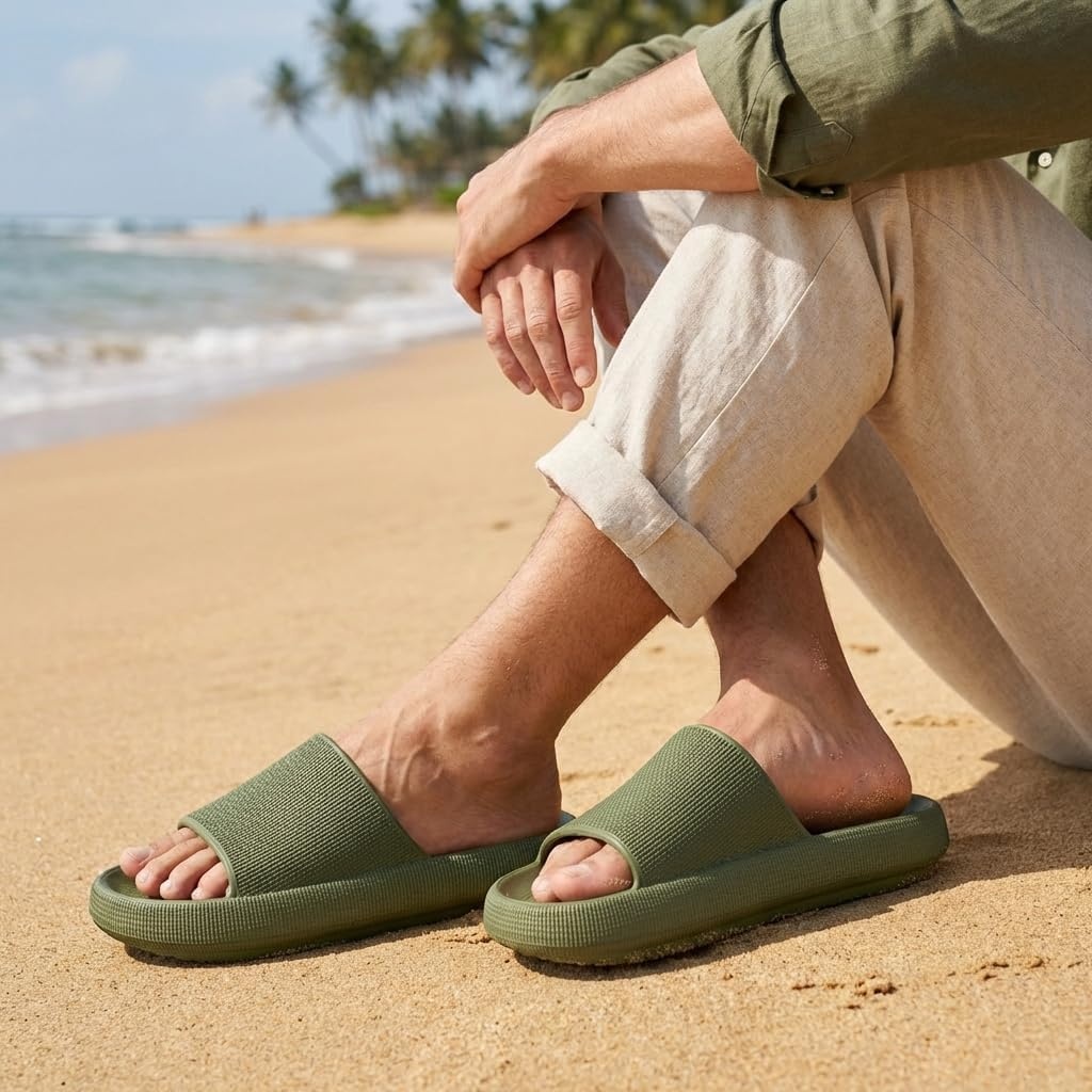 image:imageCUSHIONAIRE Feather EVA Mens Sandals Slip On Recovery Slides Lightweight Water Shoes for MenGreen