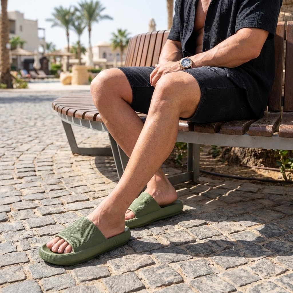 image:imageCUSHIONAIRE Feather EVA Mens Sandals Slip On Recovery Slides Lightweight Water Shoes for MenGreen