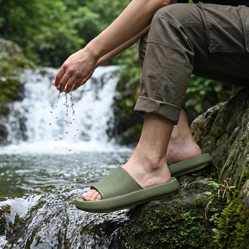 image:imageCUSHIONAIRE Feather EVA Mens Sandals Slip On Recovery Slides Lightweight Water Shoes for MenGreen