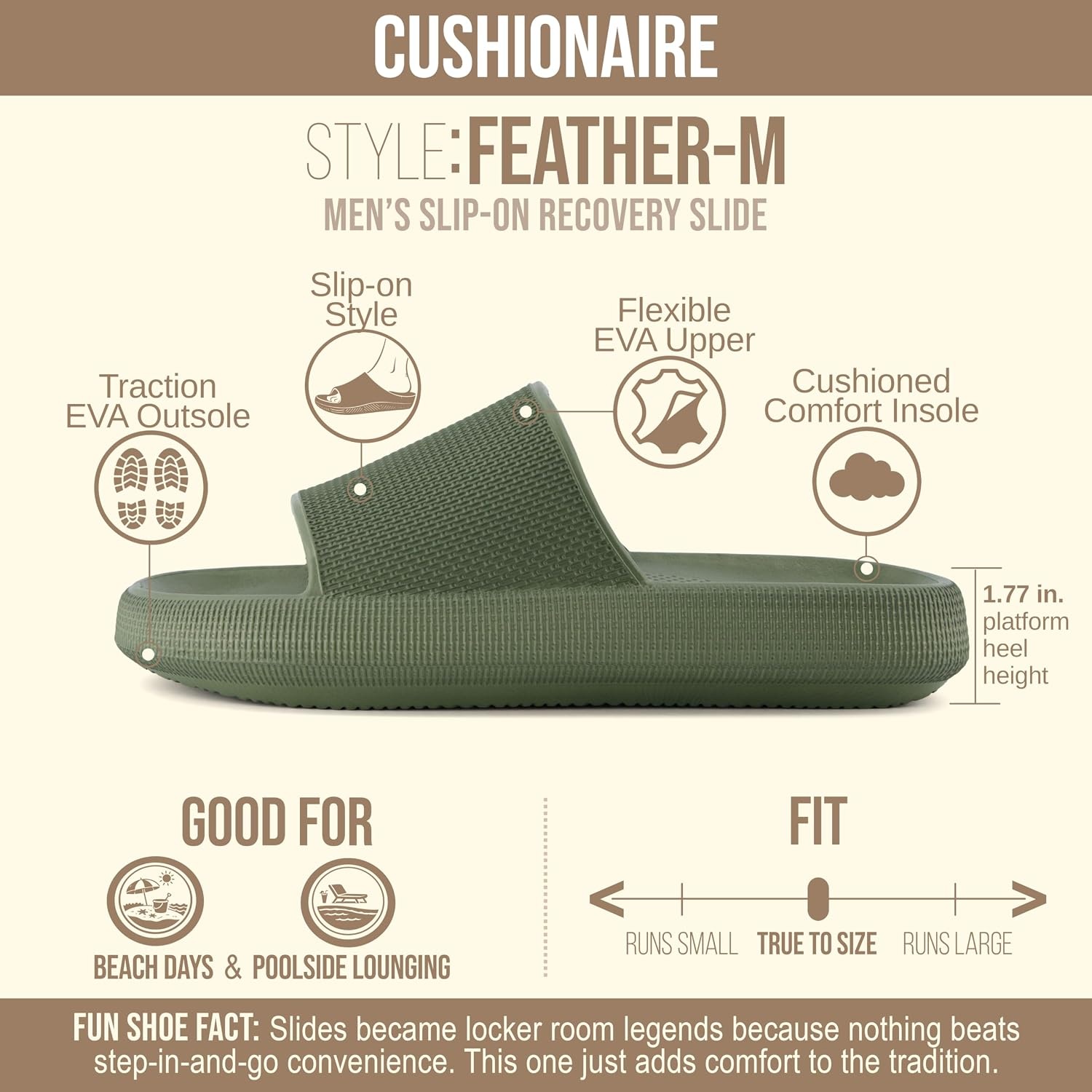 image:imageCUSHIONAIRE Feather EVA Mens Sandals Slip On Recovery Slides Lightweight Water Shoes for MenGreen