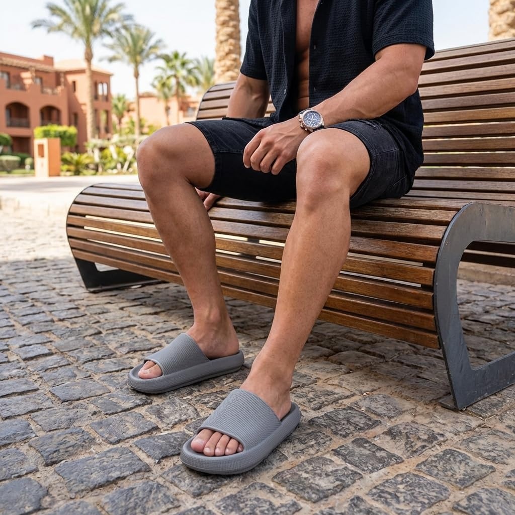 image:imageCUSHIONAIRE Feather EVA Mens Sandals Slip On Recovery Slides Lightweight Water Shoes for MenGrey