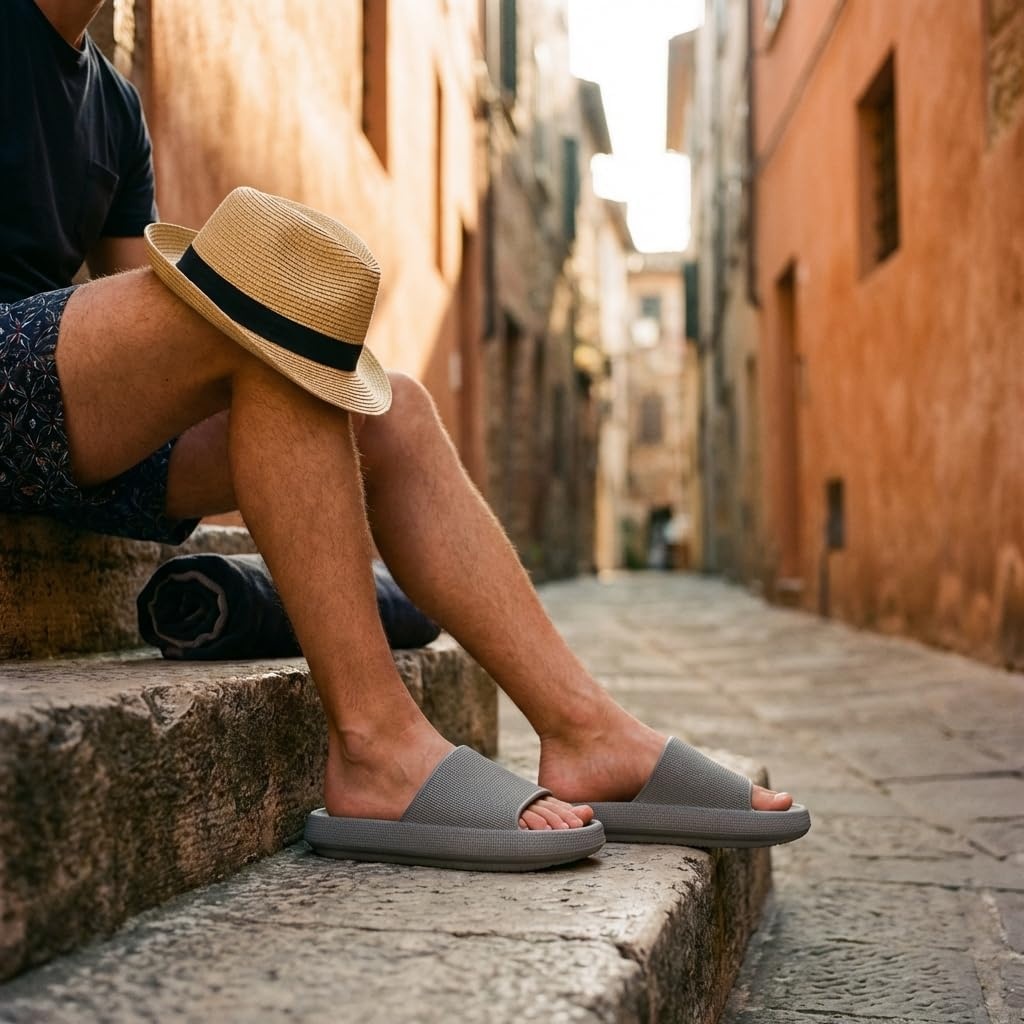 image:imageCUSHIONAIRE Feather EVA Mens Sandals Slip On Recovery Slides Lightweight Water Shoes for MenGrey