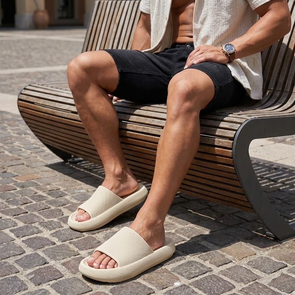 image:imageCUSHIONAIRE Feather EVA Mens Sandals Slip On Recovery Slides Lightweight Water Shoes for MenKhaki