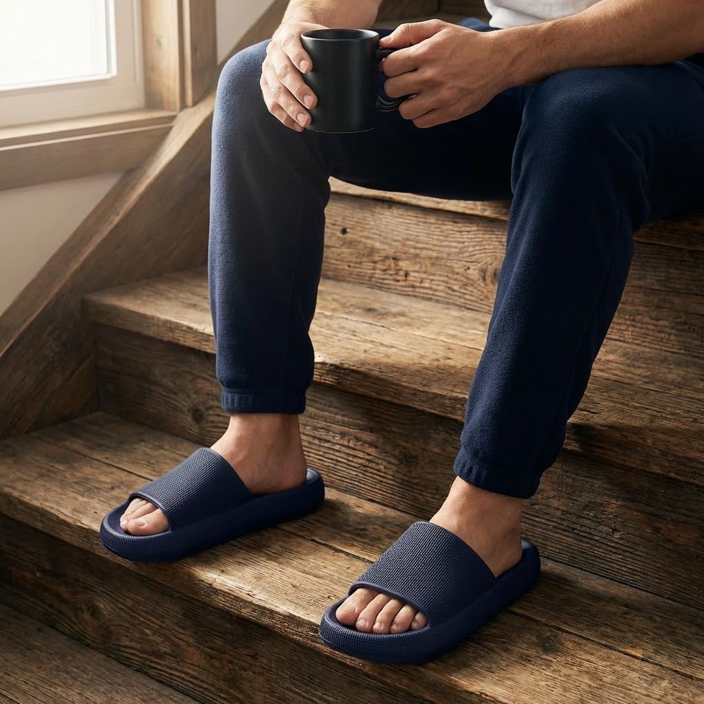 image:imageCUSHIONAIRE Feather EVA Mens Sandals Slip On Recovery Slides Lightweight Water Shoes for MenNavy