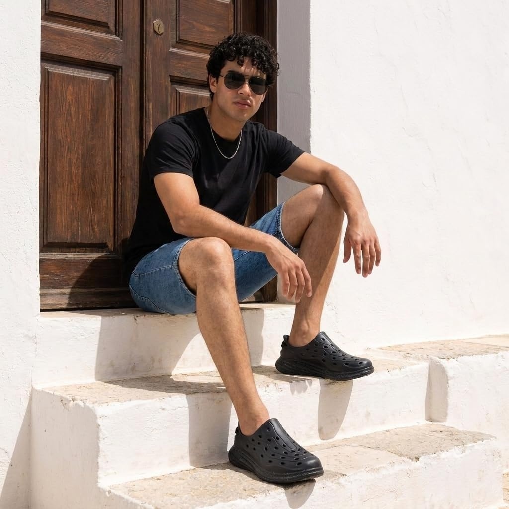 image:imageCUSHIONAIRE Fuel EVA Recovery Shoes for Men Lightweight Slip On Waterproof Sneaker Clogs with Cushioned Footbed and Ventilated DesignBlack