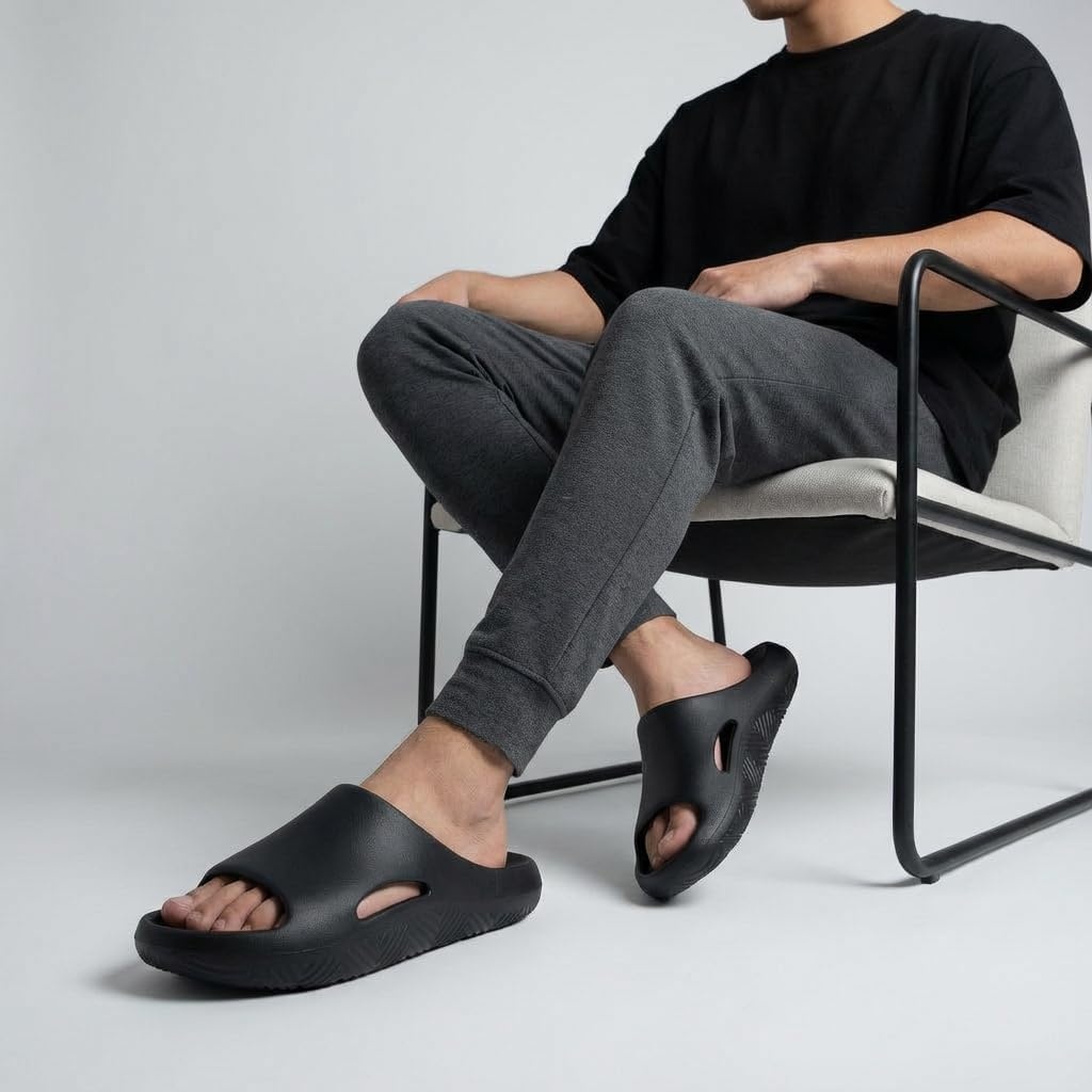 image:imageCUSHIONAIRE Galaxy Cloud Slides for Men Soft Waterproof Recovery Sandals with Molded Footbed and Non Slip OutsoleBlack