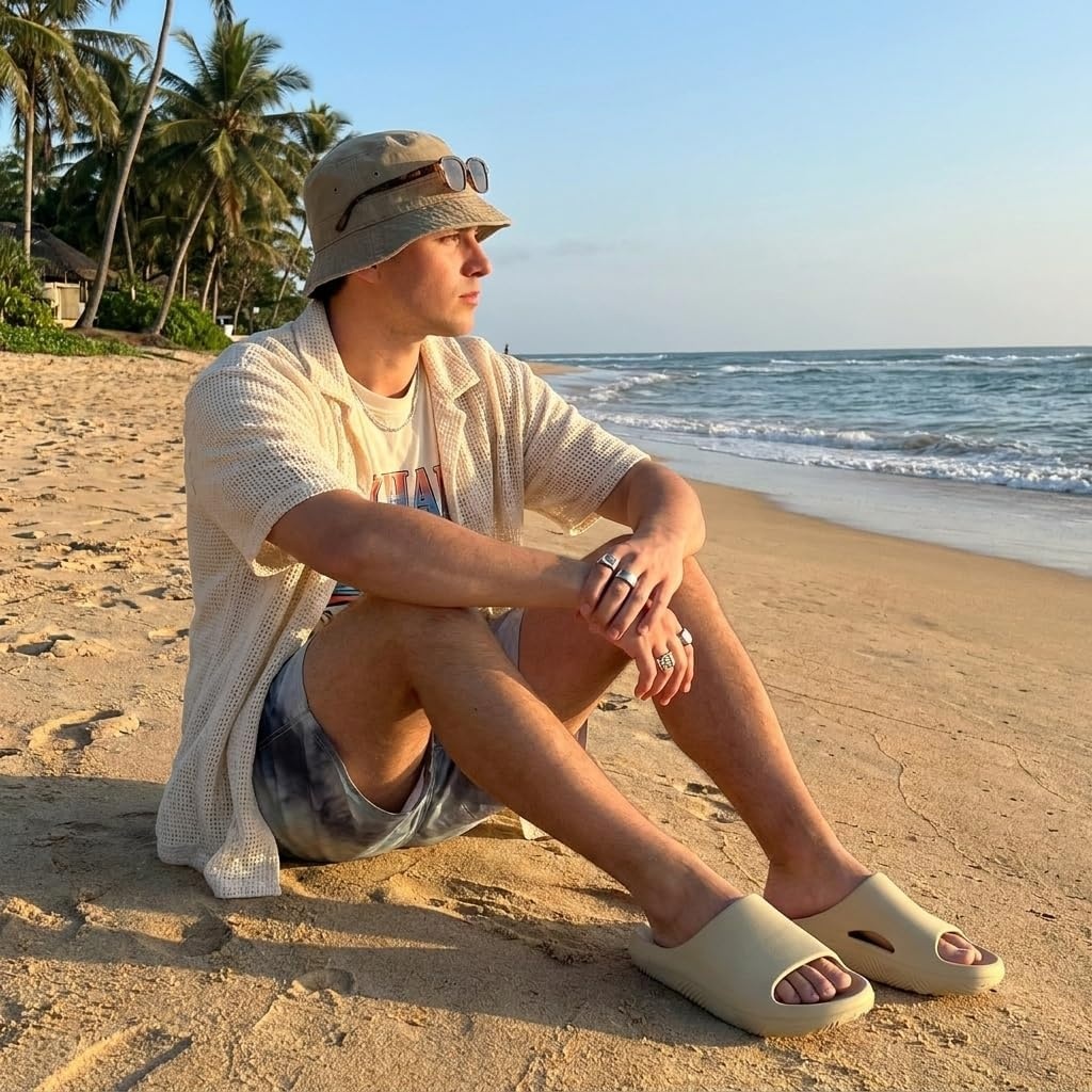 image:imageCUSHIONAIRE Galaxy Cloud Slides for Men Soft Waterproof Recovery Sandals with Molded Footbed and Non Slip OutsoleKhaki
