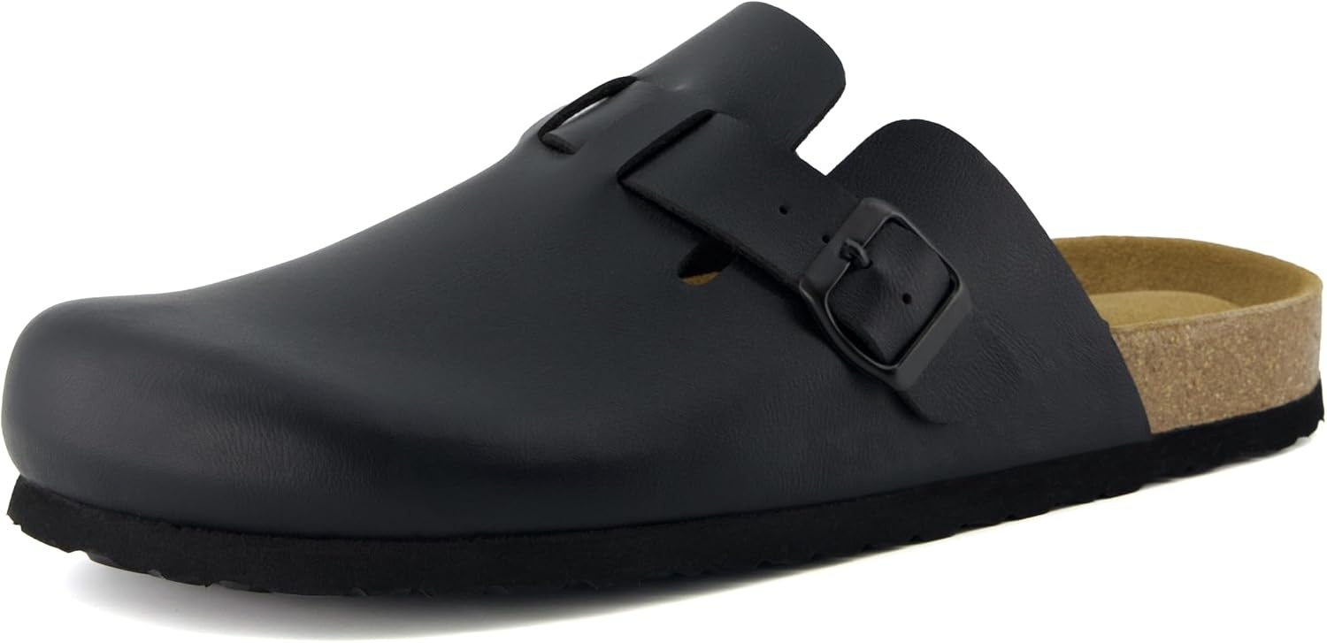 image:imageCUSHIONAIRE Haze Mens Clogs Comfortable SlipOn Clogs for Men with Arch Support and Cork Suede Footbed Perfect Potato Shoes for Indoor amp Outdoor UseBlack Nappa
