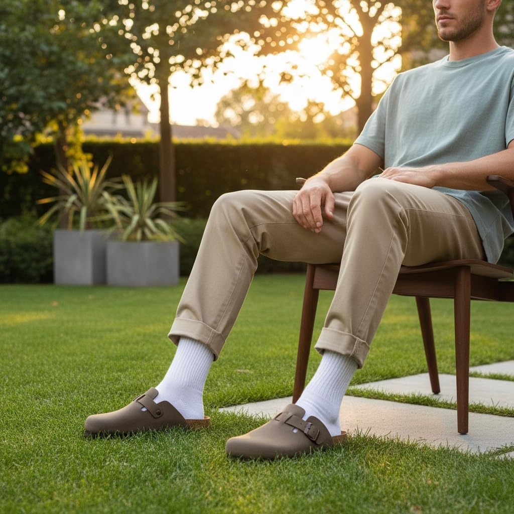 image:imageCUSHIONAIRE Haze Mens Clogs Comfortable SlipOn Clogs for Men with Arch Support and Cork Suede Footbed Perfect Potato Shoes for Indoor amp Outdoor UseBrown Nubuck