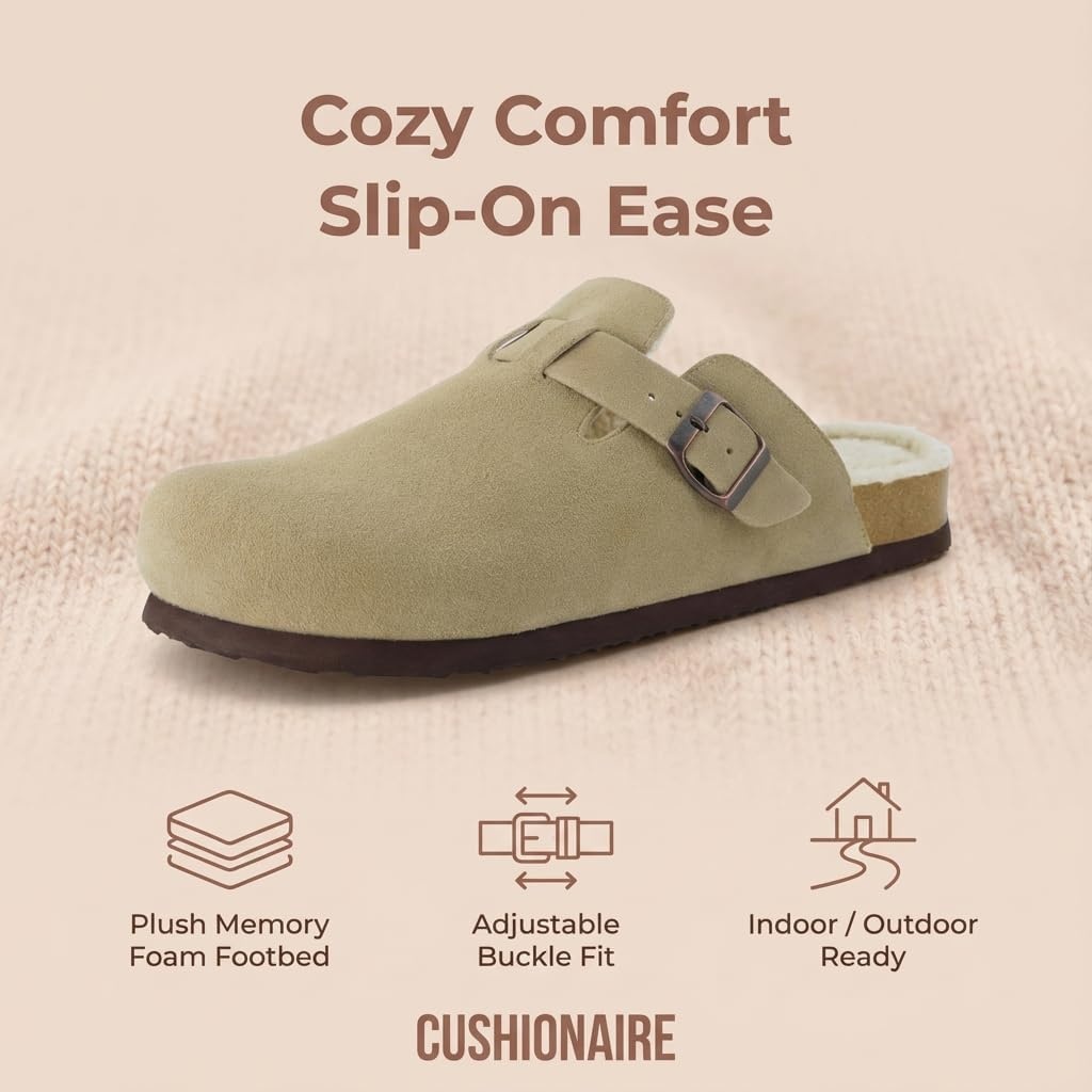image:imageCUSHIONAIRE Haze Mens Clogs Comfortable SlipOn Clogs for Men with Arch Support and Cork Suede Footbed Perfect Potato Shoes for Indoor amp Outdoor UseTaupe