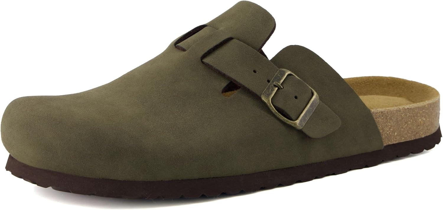 image:imageCUSHIONAIRE Haze Mens Clogs Comfortable SlipOn Clogs for Men with Arch Support and Cork Suede Footbed Perfect Potato Shoes for Indoor amp Outdoor UseOlive Nubuck