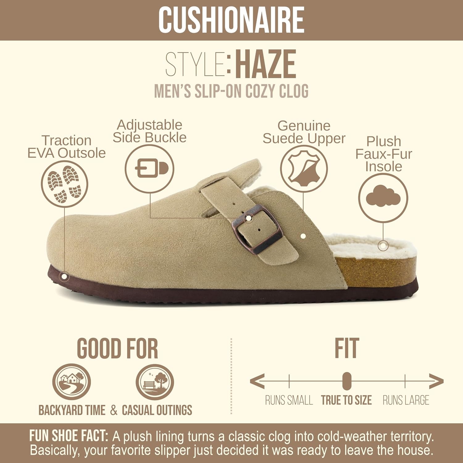 image:imageCUSHIONAIRE Haze Mens Clogs Comfortable SlipOn Clogs for Men with Arch Support and Cork Suede Footbed Perfect Potato Shoes for Indoor amp Outdoor UseTaupe