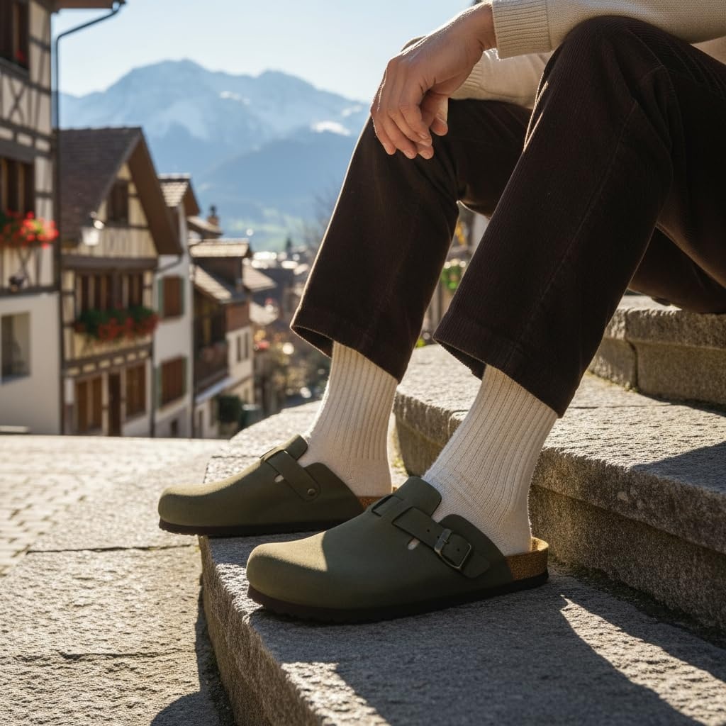 image:imageCUSHIONAIRE Haze Mens Clogs Comfortable SlipOn Clogs for Men with Arch Support and Cork Suede Footbed Perfect Potato Shoes for Indoor amp Outdoor UseOlive Nubuck