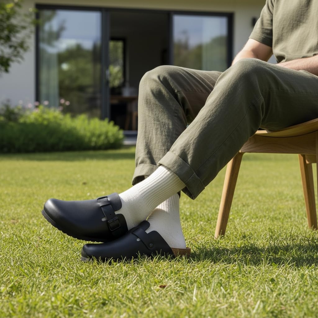 image:imageCUSHIONAIRE Haze Mens Clogs Comfortable SlipOn Clogs for Men with Arch Support and Cork Suede Footbed Perfect Potato Shoes for Indoor amp Outdoor UseBlack Nappa