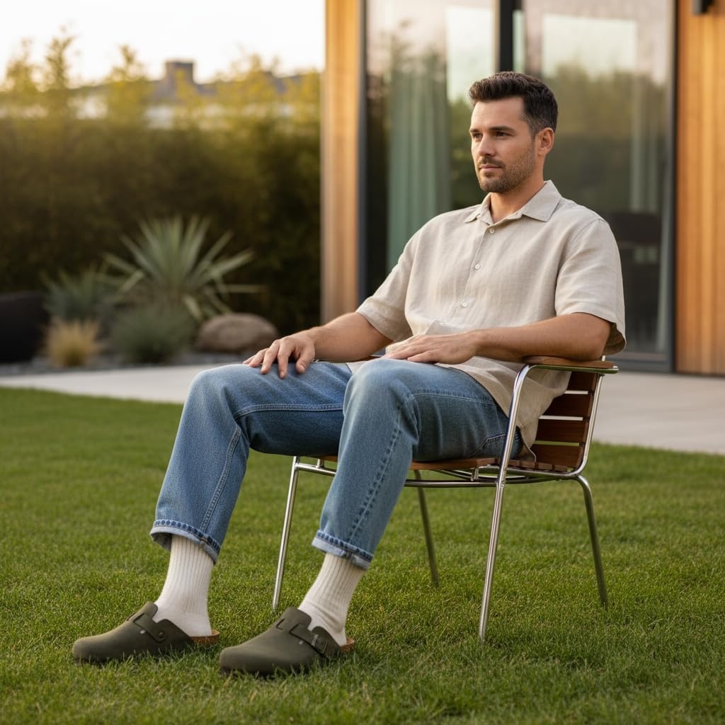 image:imageCUSHIONAIRE Haze Mens Clogs Comfortable SlipOn Clogs for Men with Arch Support and Cork Suede Footbed Perfect Potato Shoes for Indoor amp Outdoor UseOlive Nubuck