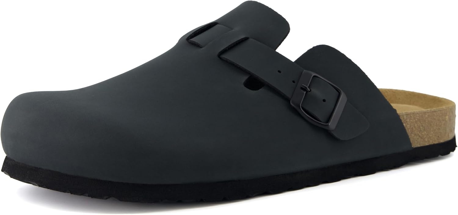 image:imageCUSHIONAIRE Haze Mens Clogs Comfortable SlipOn Clogs for Men with Arch Support and Cork Suede Footbed Perfect Potato Shoes for Indoor amp Outdoor UseBlack