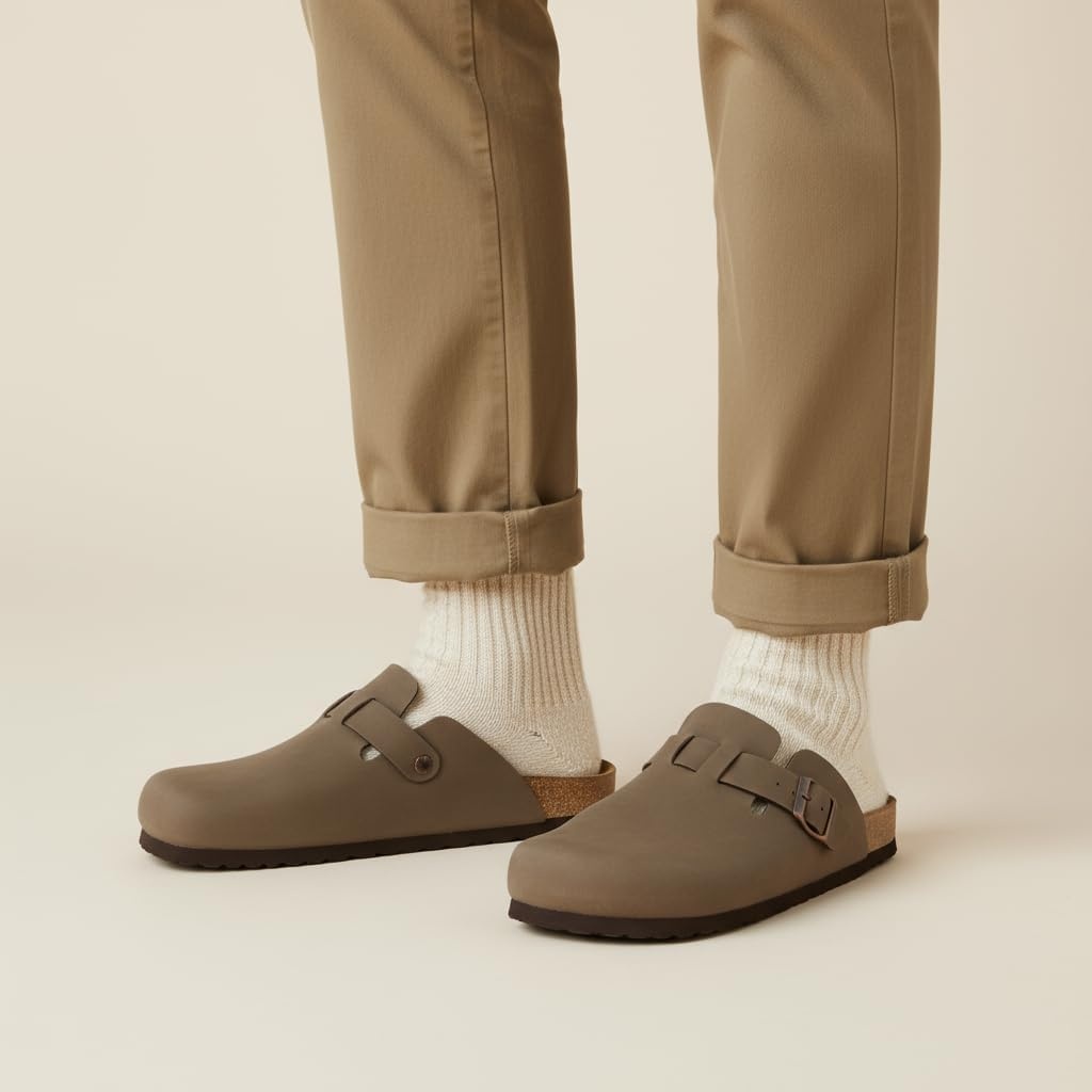 image:imageCUSHIONAIRE Haze Mens Clogs Comfortable SlipOn Clogs for Men with Arch Support and Cork Suede Footbed Perfect Potato Shoes for Indoor amp Outdoor UseBrown Nubuck