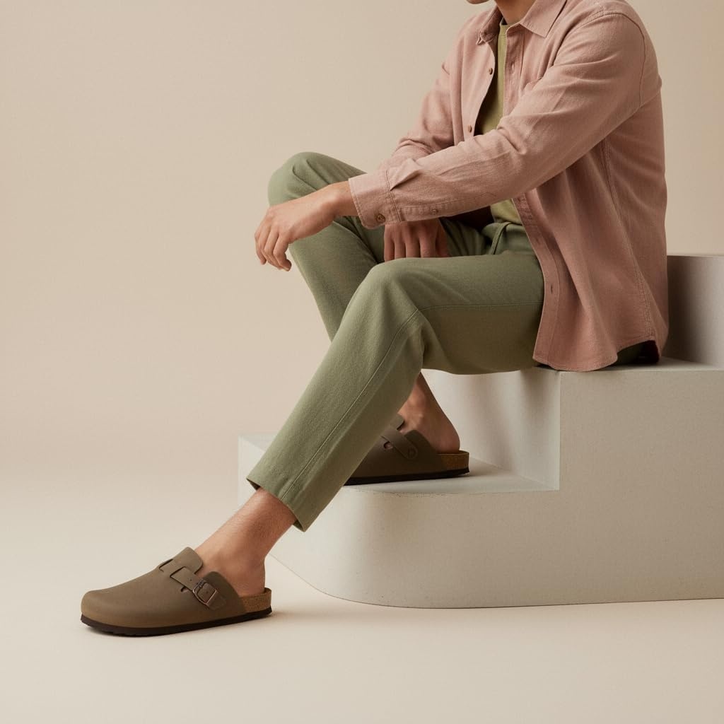 image:imageCUSHIONAIRE Haze Mens Clogs Comfortable SlipOn Clogs for Men with Arch Support and Cork Suede Footbed Perfect Potato Shoes for Indoor amp Outdoor UseBrown Nubuck