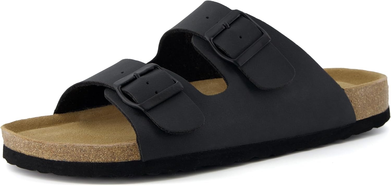 image:imageCUSHIONAIRE Lane Cork Footbed Mens Sandals Adjustable Buckle Comfort Slides for Men Genuine Leather Insole Summer Sandals Men FootwearBlack