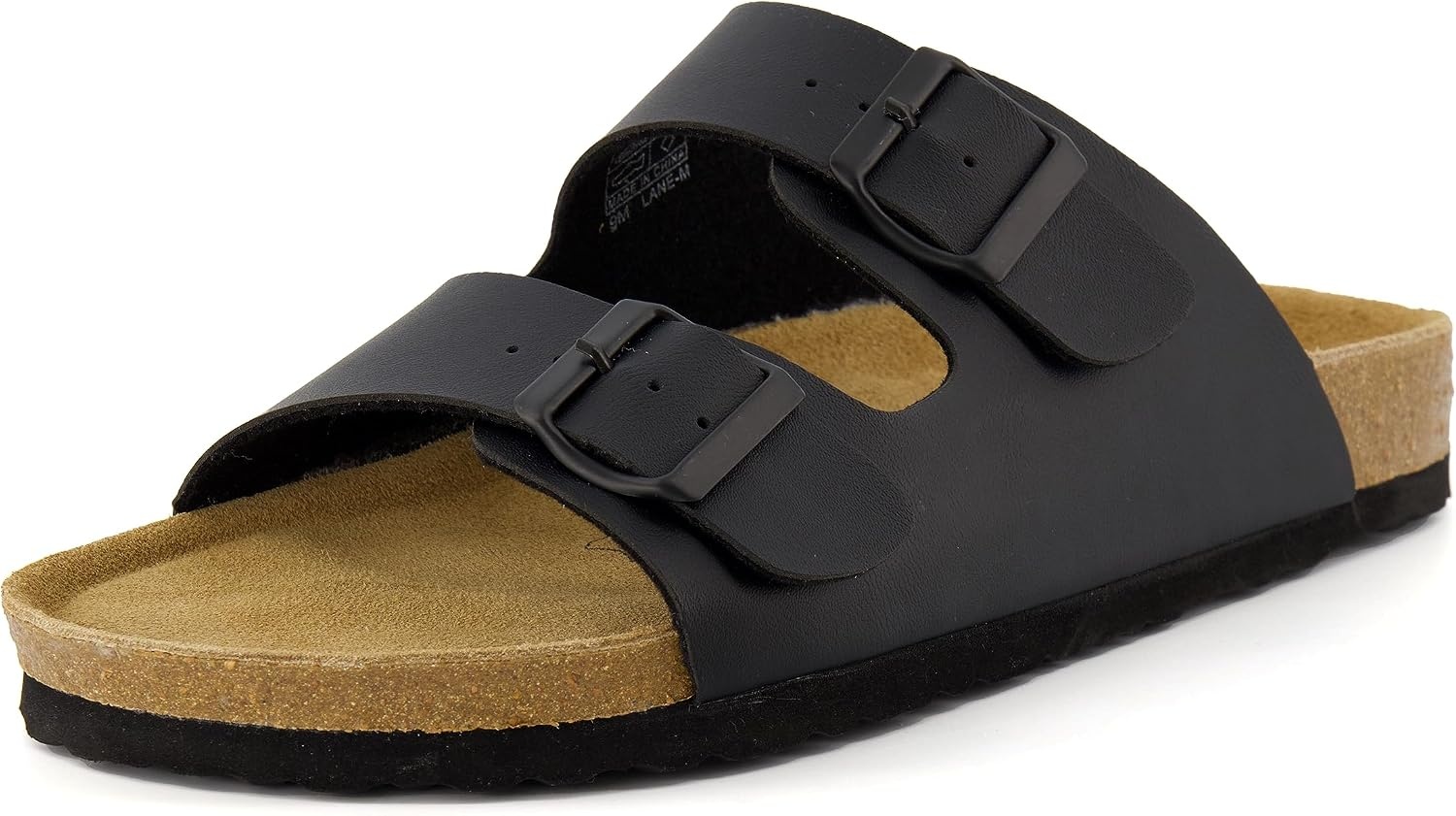 image:imageCUSHIONAIRE Lane Cork Footbed Mens Sandals Adjustable Buckle Comfort Slides for Men Genuine Leather Insole Summer Sandals Men FootwearBlack Nappa