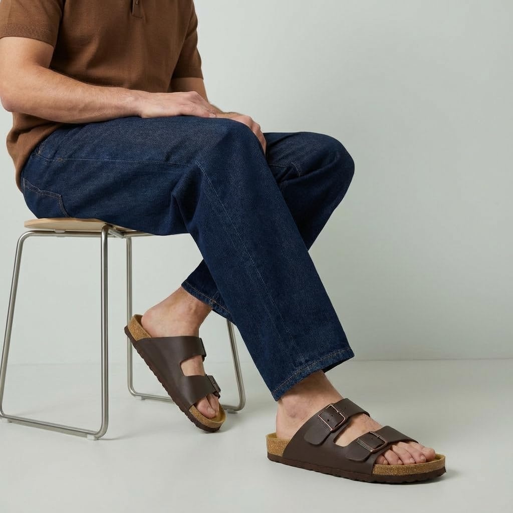 image:imageCUSHIONAIRE Lane Cork Footbed Mens Sandals Adjustable Buckle Comfort Slides for Men Genuine Leather Insole Summer Sandals Men FootwearBrown Nappa