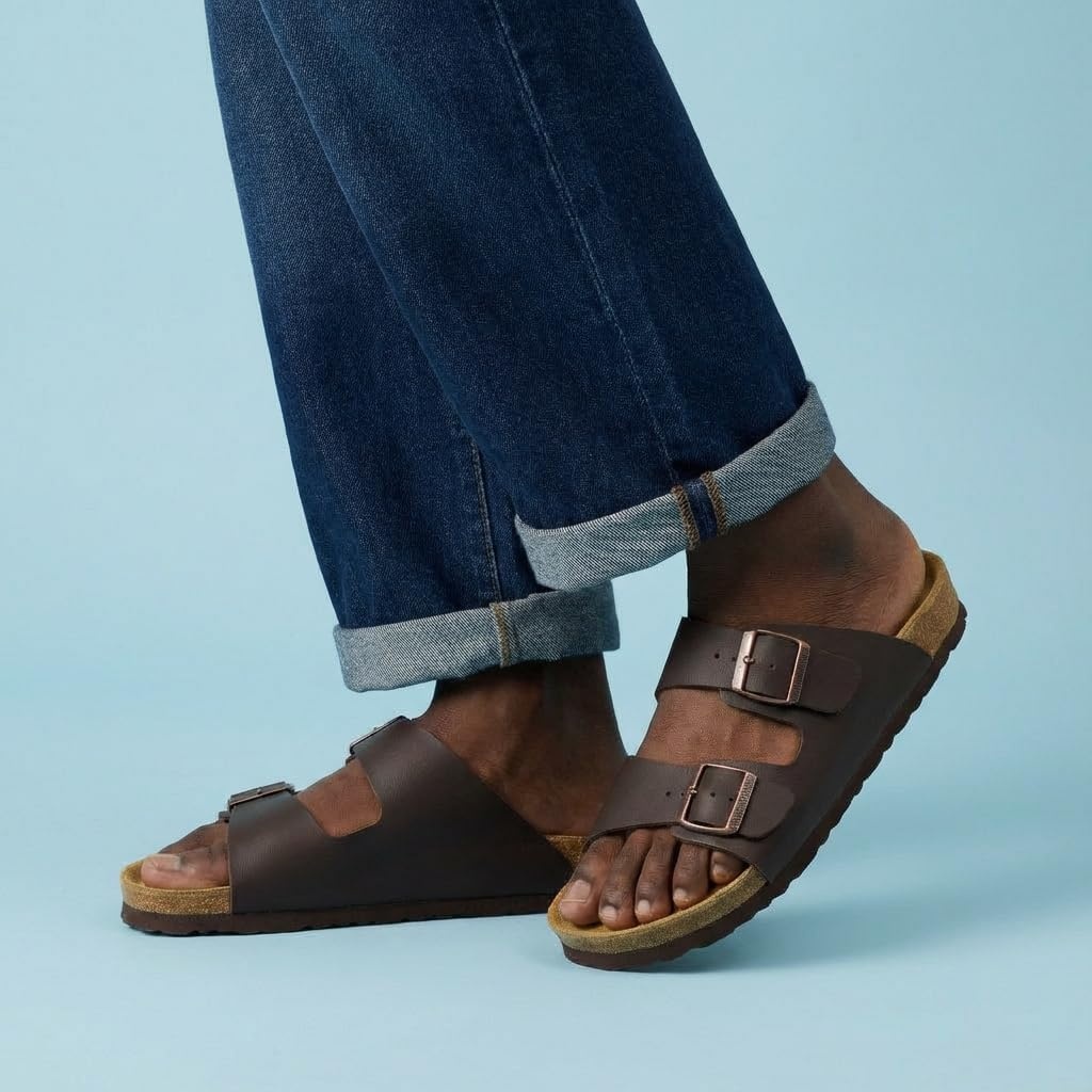 image:imageCUSHIONAIRE Lane Cork Footbed Mens Sandals Adjustable Buckle Comfort Slides for Men Genuine Leather Insole Summer Sandals Men FootwearBrown Nappa