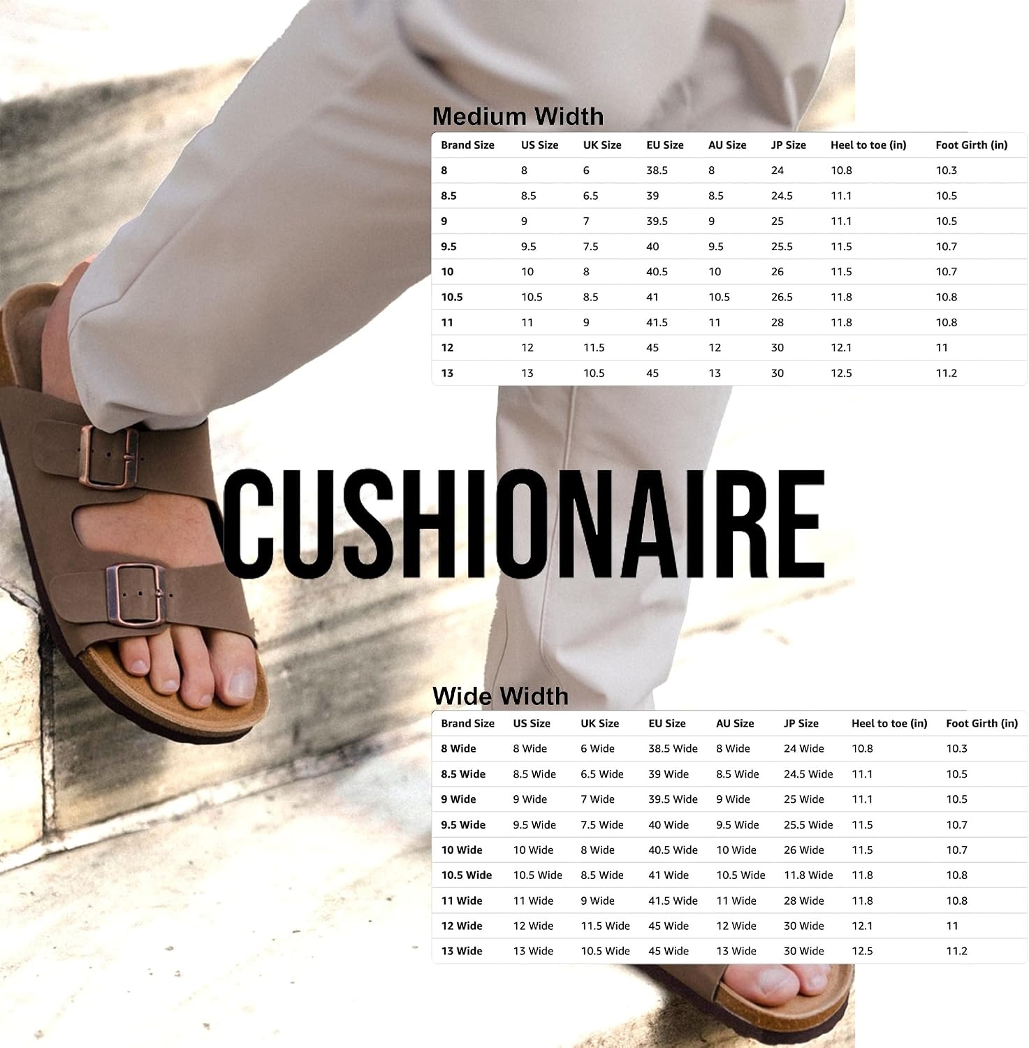 image:imageCUSHIONAIRE Lane Cork Footbed Mens Sandals Adjustable Buckle Comfort Slides for Men Genuine Leather Insole Summer Sandals Men FootwearBrown Nubuck
