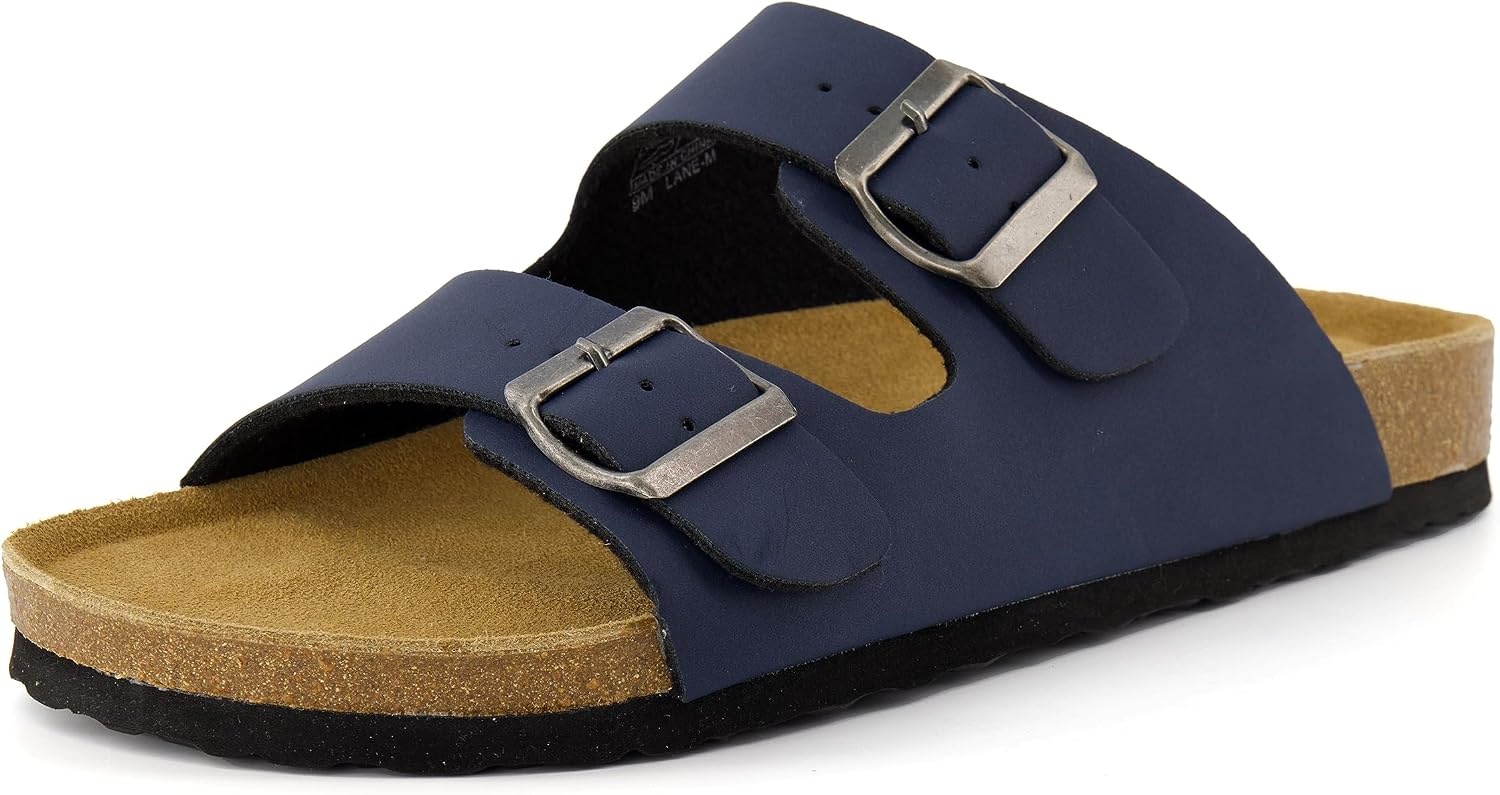 image:imageCUSHIONAIRE Lane Cork Footbed Mens Sandals Adjustable Buckle Comfort Slides for Men Genuine Leather Insole Summer Sandals Men FootwearNavy Nubuck