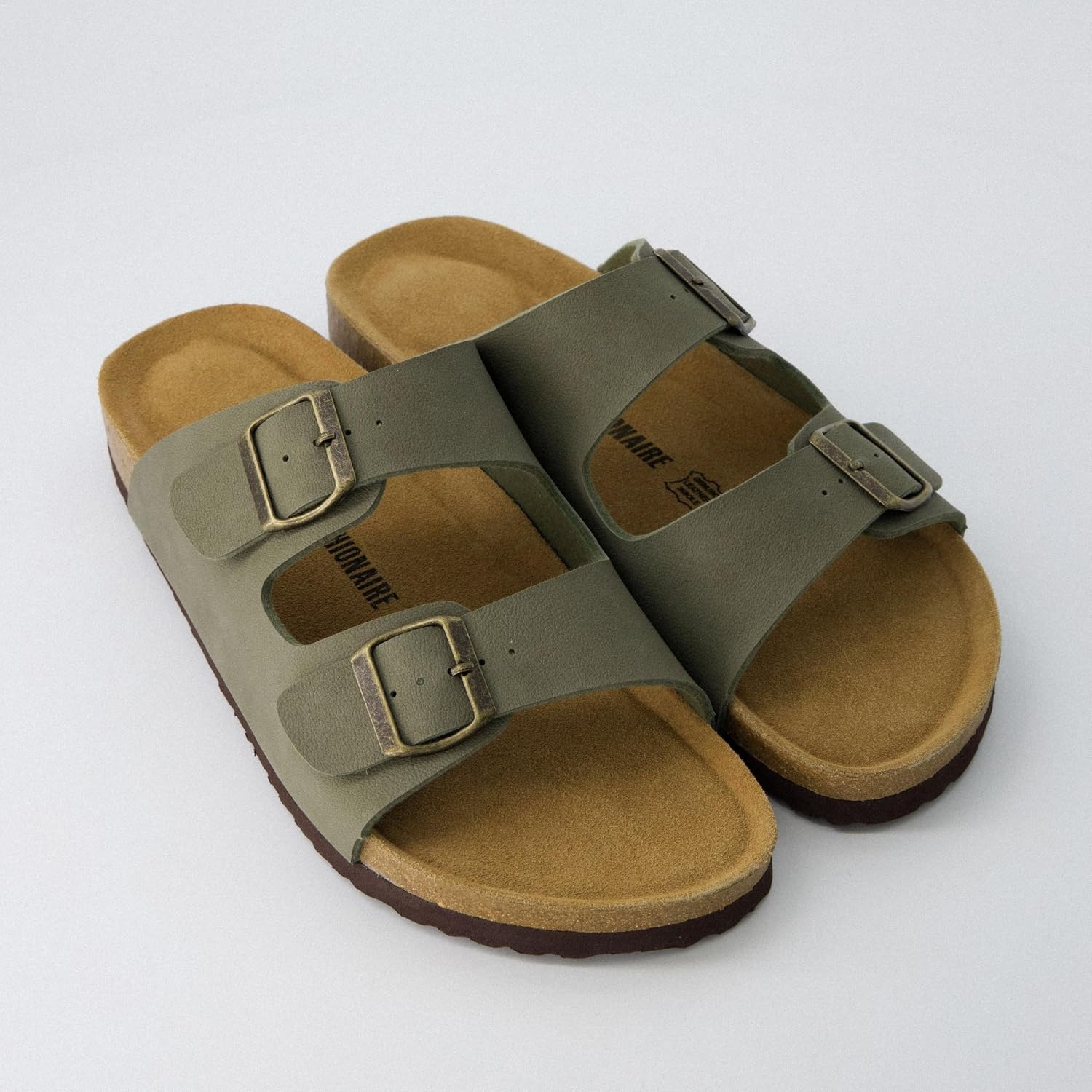 image:imageCUSHIONAIRE Lane Cork Footbed Mens Sandals Adjustable Buckle Comfort Slides for Men Genuine Leather Insole Summer Sandals Men FootwearOlive