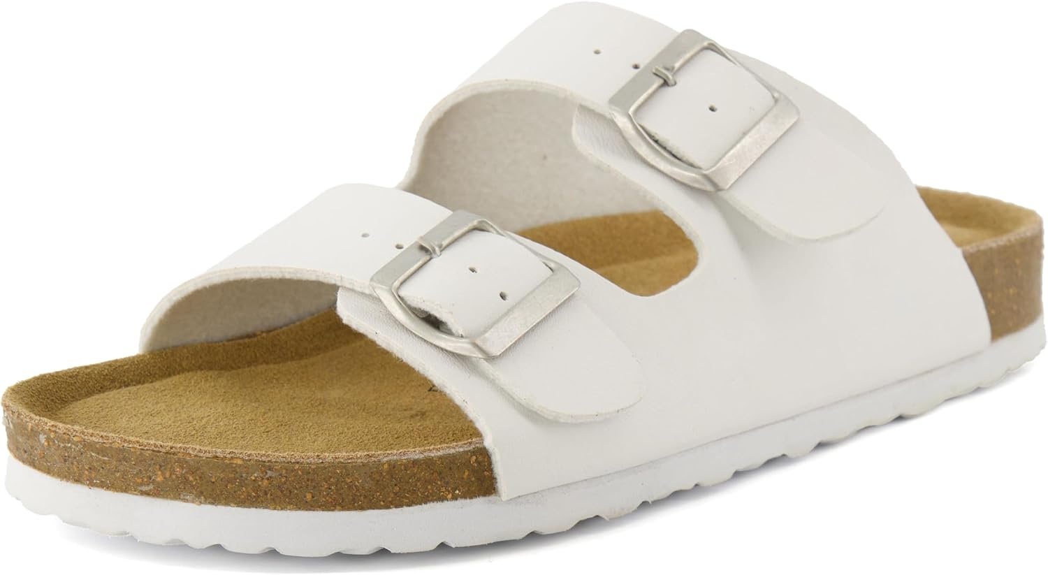 image:imageCUSHIONAIRE Lane Cork Footbed Mens Sandals Adjustable Buckle Comfort Slides for Men Genuine Leather Insole Summer Sandals Men FootwearWhite Nappa