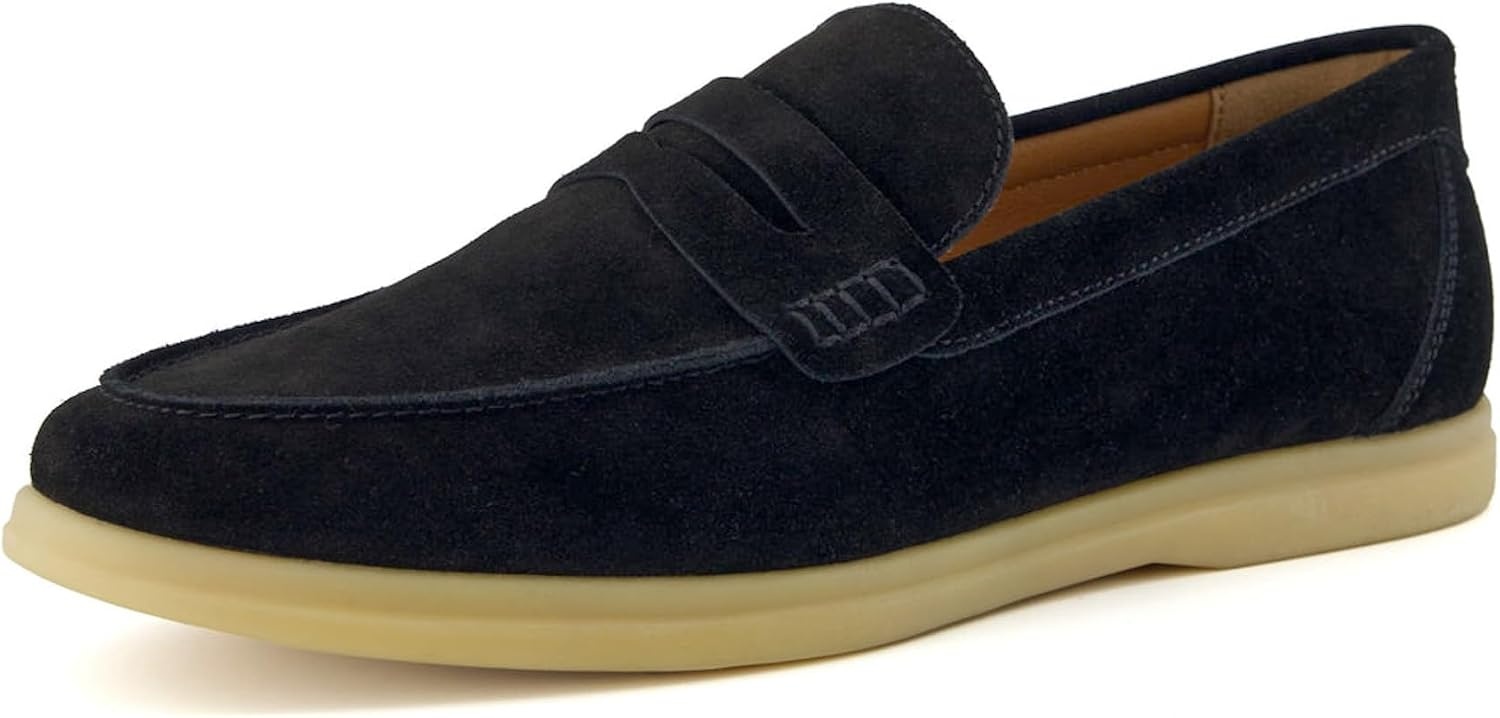 image:imageCUSHIONAIRE Selby Mens Genuine Leather SlipOn Casual Penny Loafers Memory Foam Rubber SoleBlack Suede