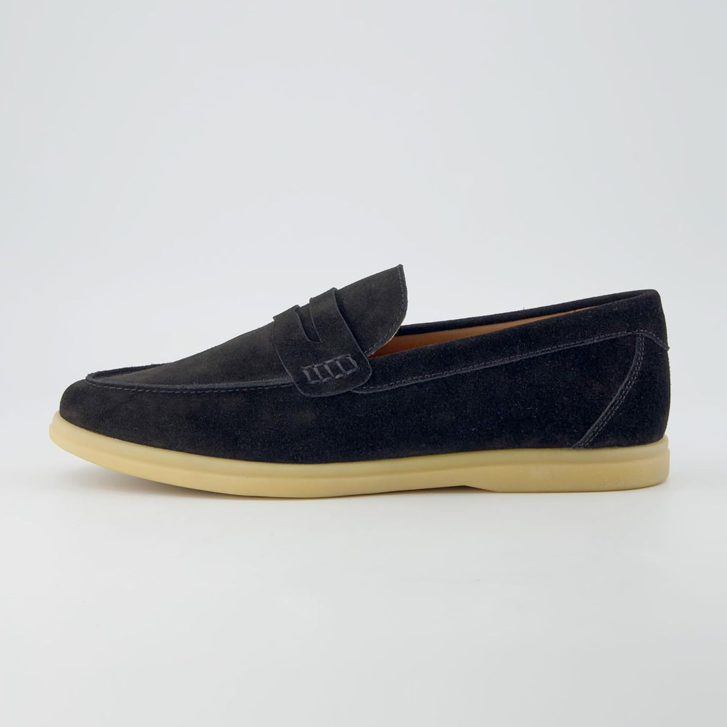 image:imageCUSHIONAIRE Selby Mens Genuine Leather SlipOn Casual Penny Loafers Memory Foam Rubber SoleBlack Suede