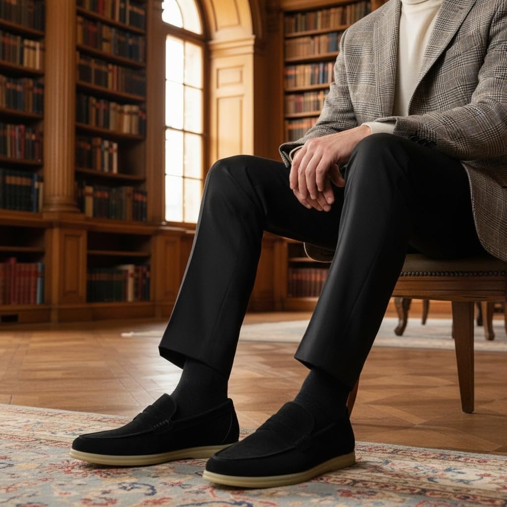 image:imageCUSHIONAIRE Selby Mens Genuine Leather SlipOn Casual Penny Loafers Memory Foam Rubber SoleBlack Suede