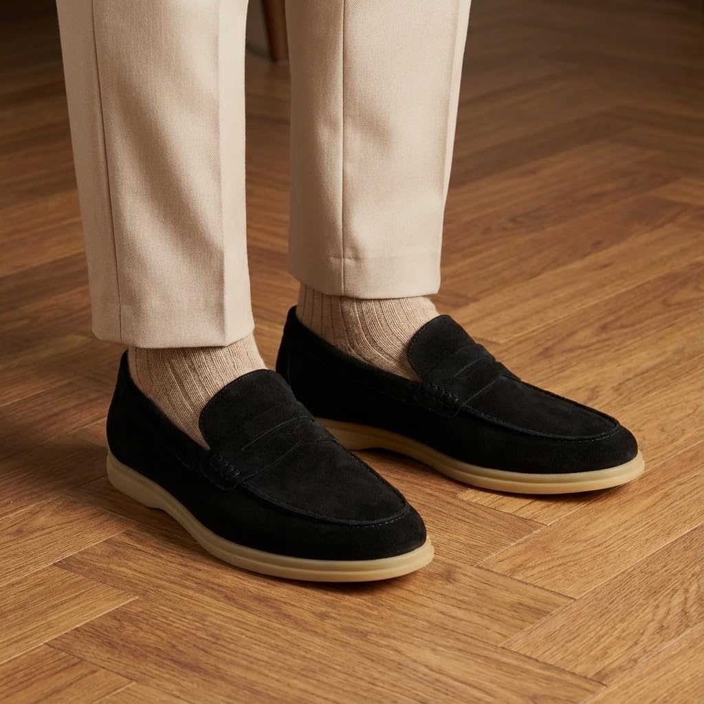 image:imageCUSHIONAIRE Selby Mens Genuine Leather SlipOn Casual Penny Loafers Memory Foam Rubber SoleBlack Suede