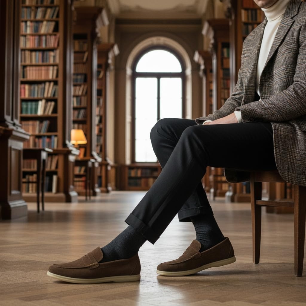 image:imageCUSHIONAIRE Selby Mens Genuine Leather SlipOn Casual Penny Loafers Memory Foam Rubber SoleBrown Suede
