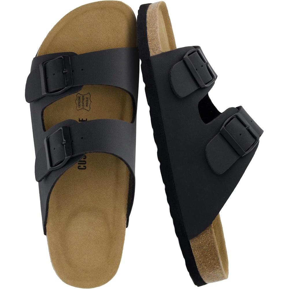 image:imageCUSHIONAIRE Lane Cork Footbed Mens Sandals Adjustable Buckle Comfort Slides for Men Genuine Leather Insole Summer Sandals Men FootwearBlack