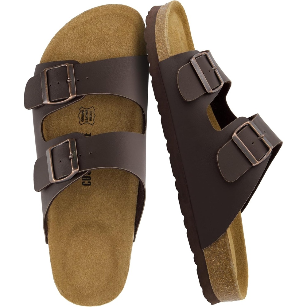 image:imageCUSHIONAIRE Lane Cork Footbed Mens Sandals Adjustable Buckle Comfort Slides for Men Genuine Leather Insole Summer Sandals Men FootwearBrown Nappa