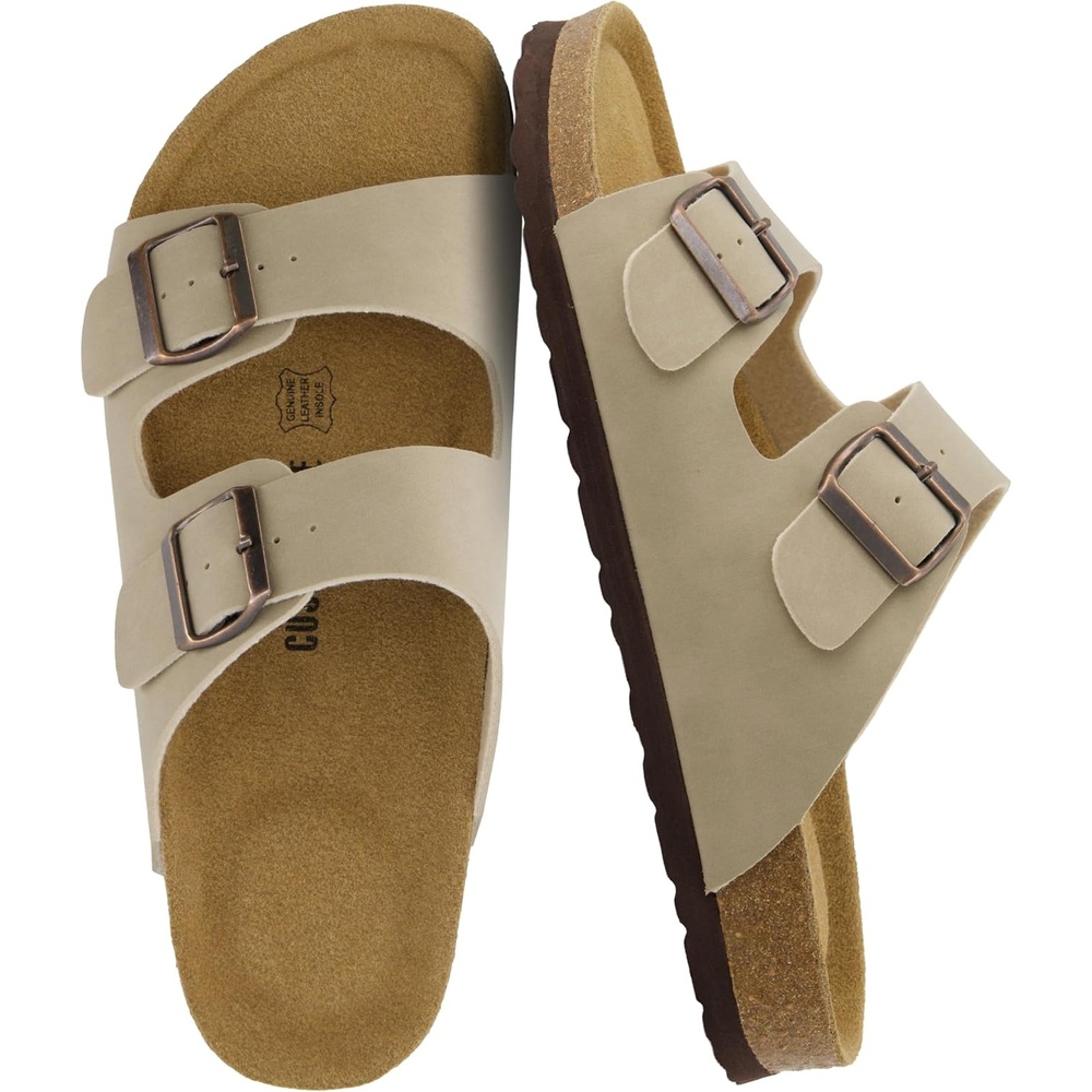 image:imageCUSHIONAIRE Lane Cork Footbed Mens Sandals Adjustable Buckle Comfort Slides for Men Genuine Leather Insole Summer Sandals Men FootwearStone Nubuck