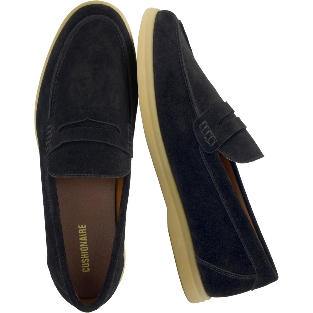 image:imageCUSHIONAIRE Selby Mens Genuine Leather SlipOn Casual Penny Loafers Memory Foam Rubber SoleBlack Suede