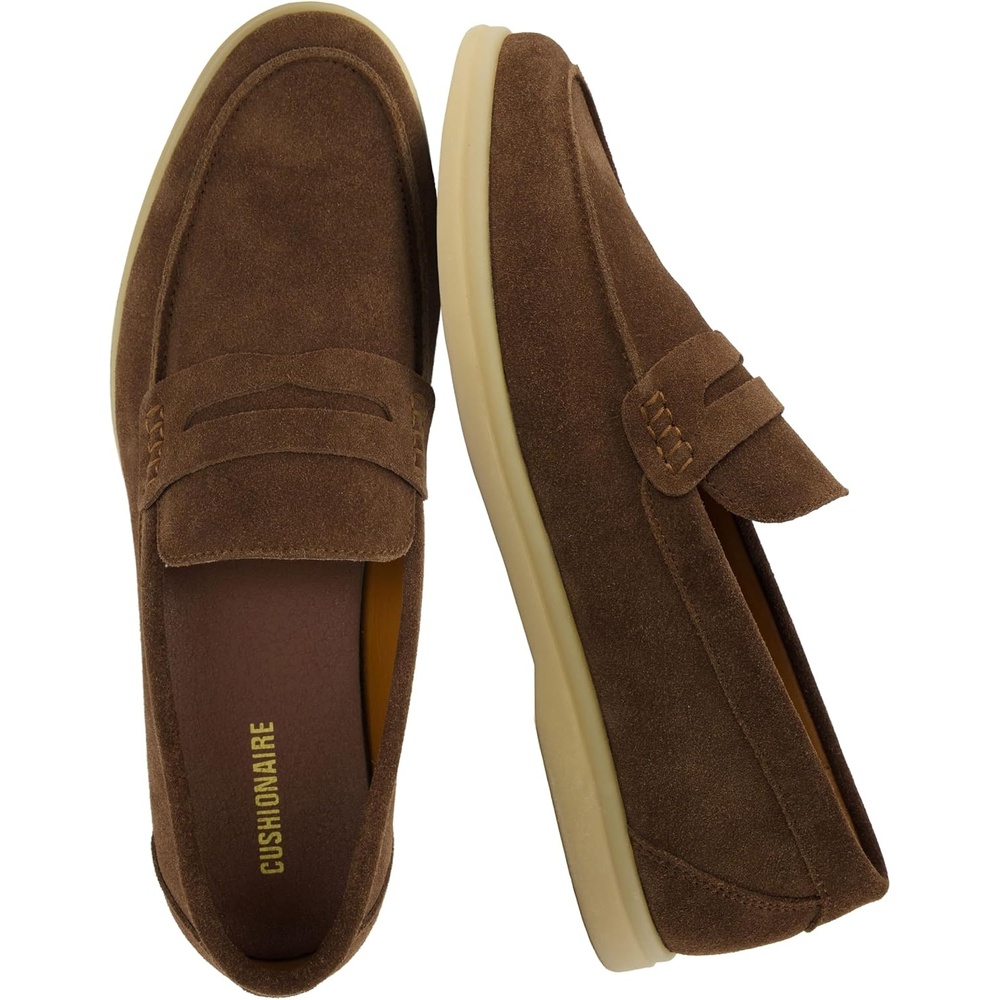 image:imageCUSHIONAIRE Selby Mens Genuine Leather SlipOn Casual Penny Loafers Memory Foam Rubber SoleBrown Suede
