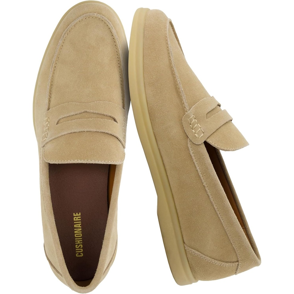 image:imageCUSHIONAIRE Selby Mens Genuine Leather SlipOn Casual Penny Loafers Memory Foam Rubber SoleTaupe Suede
