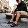 CUSHIONAIRE Feather EVA Mens Sandals – Slip On Recovery Slides, Lightweight Water Shoes for Men(Black)