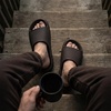 CUSHIONAIRE Feather EVA Mens Sandals – Slip On Recovery Slides, Lightweight Water Shoes for Men(Espresso)