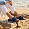CUSHIONAIRE Feather EVA Mens Sandals – Slip On Recovery Slides, Lightweight Water Shoes for Men(Navy)