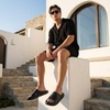 CUSHIONAIRE Galaxy Cloud Slides for Men, Soft Waterproof Recovery Sandals with Molded Footbed and Non Slip Outsole(Black)