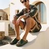 CUSHIONAIRE Galaxy Cloud Slides for Men, Soft Waterproof Recovery Sandals with Molded Footbed and Non Slip Outsole(Olive)