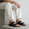 CUSHIONAIRE Lane Cork Footbed Mens Sandals, Adjustable Buckle Comfort Slides for Men, Genuine Leather Insole Summer Sandals Men Footwear(Black)