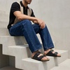 CUSHIONAIRE Lane Cork Footbed Mens Sandals, Adjustable Buckle Comfort Slides for Men, Genuine Leather Insole Summer Sandals Men Footwear(Black)